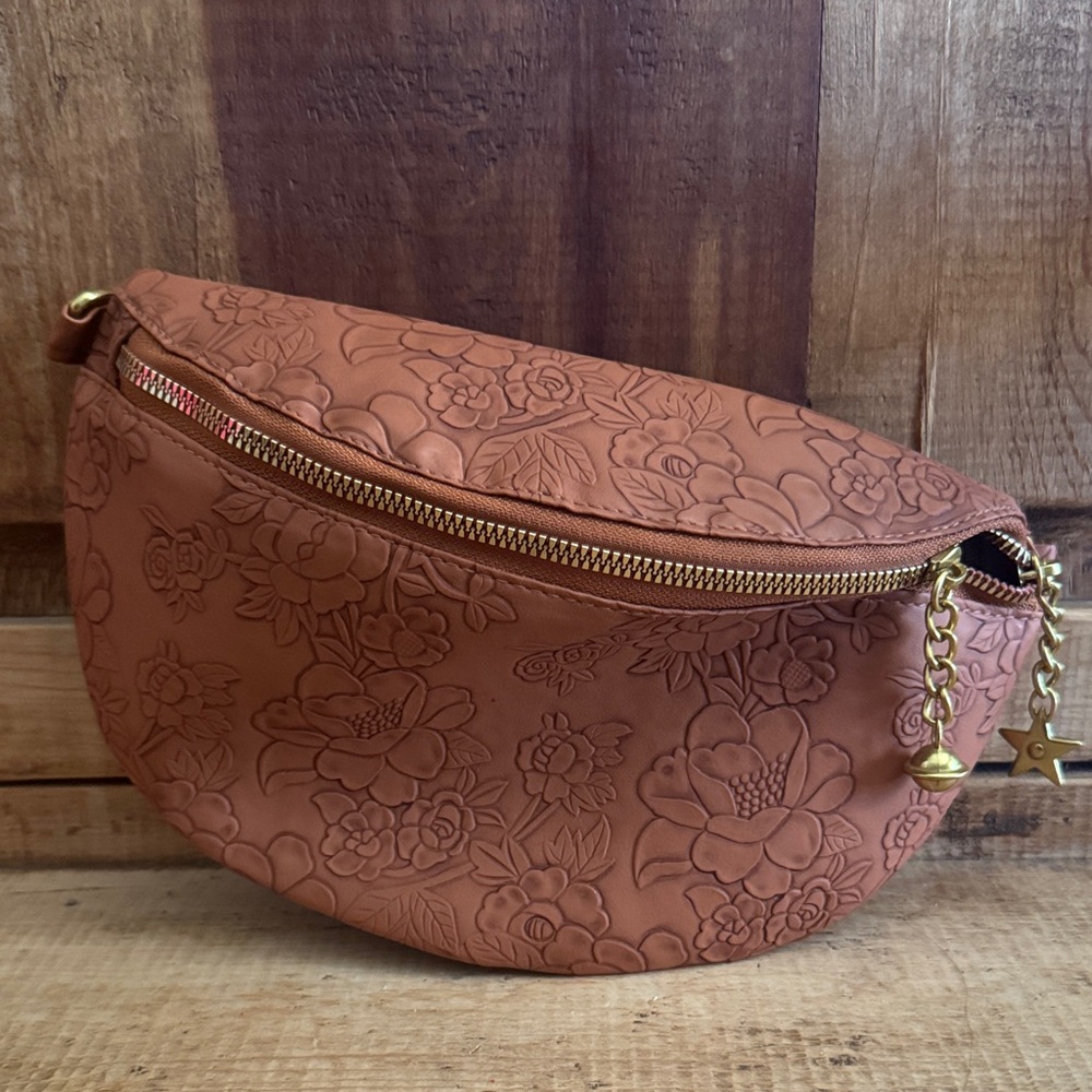 Chic Floral Embossed Crossbody Bag in Brown